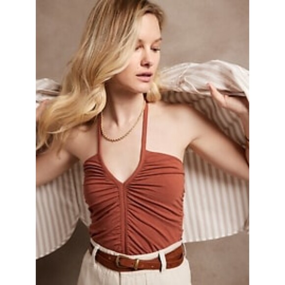 New Banana Republic Ruched Knit Cami Size L in Sequoia Color - Picture 1 of 4